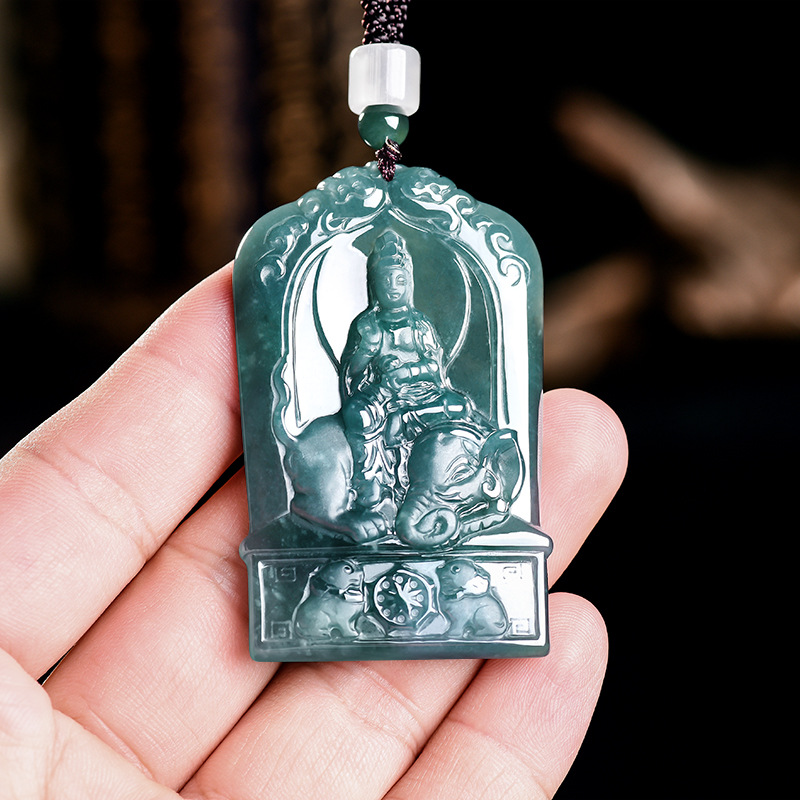 Jewelry & Watches Sp Zo O - Naturalny Birmanski Jadeit Guanyin Wisiorek Naszyjnik