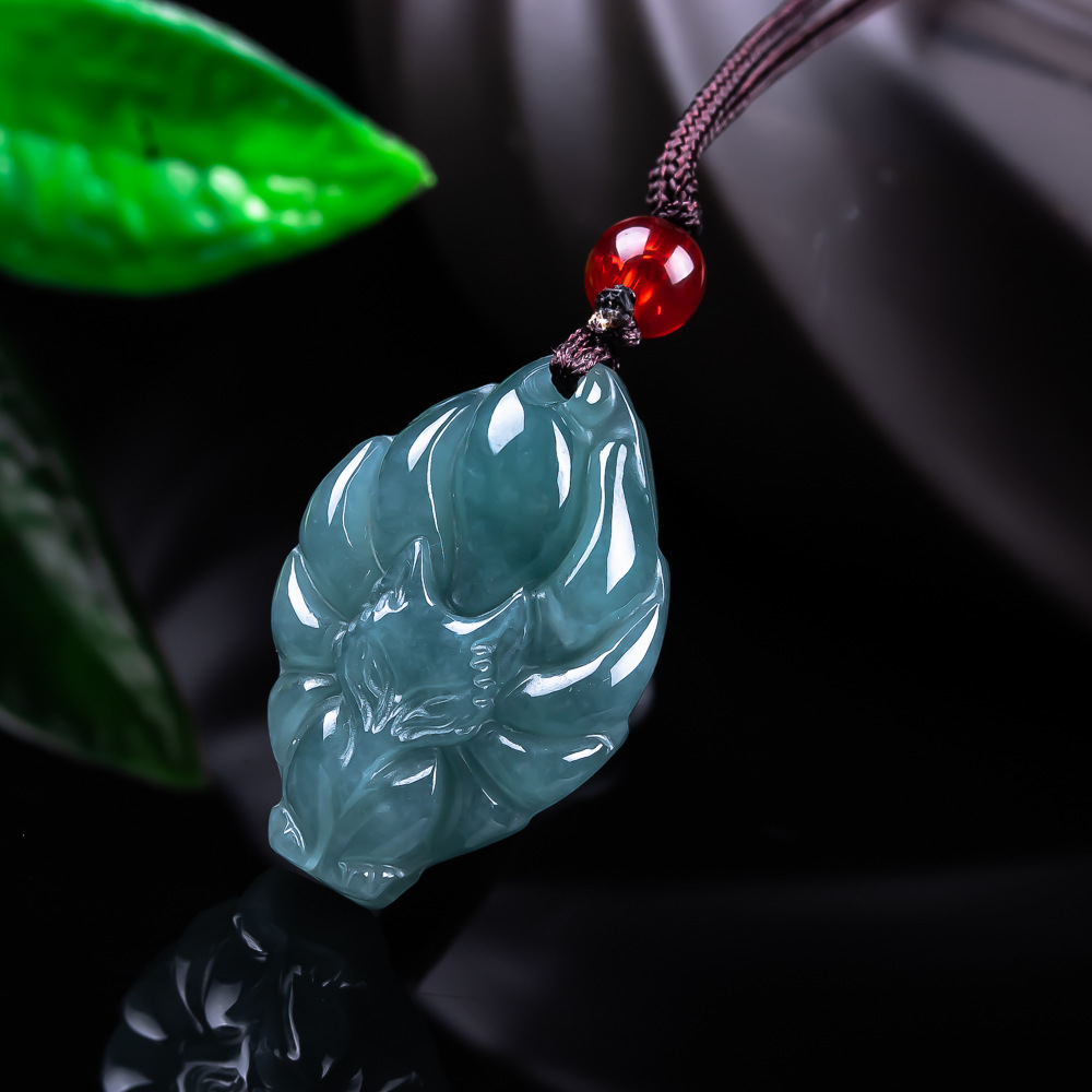 Jewelry & Watches Sp Zo O - Naturalny Birmanski Jadeitowy Wisiorek Lis Naszyjnik