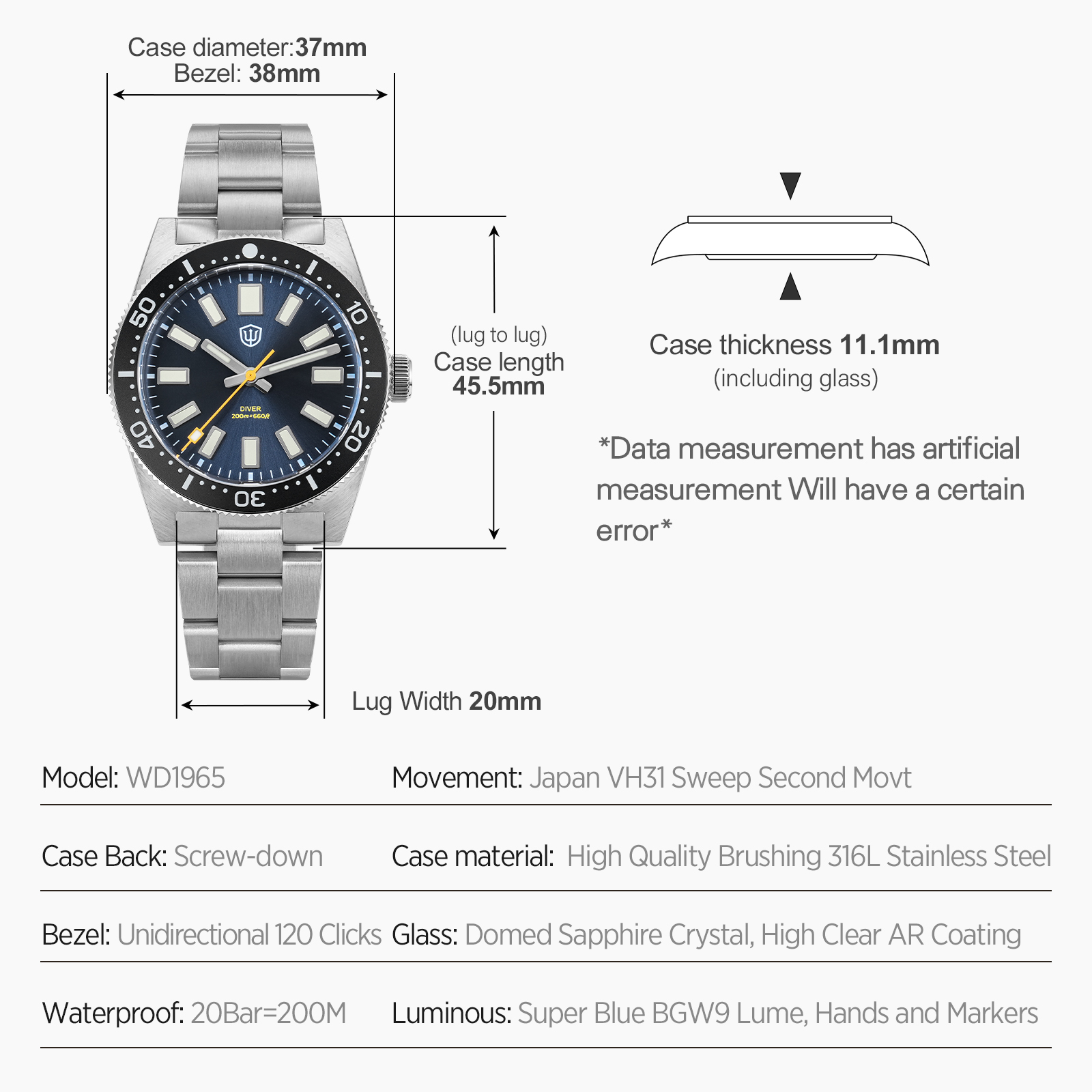Watchdives 37mm WD1965 V2 Męsk – Jewelry And Watches recenzja i cena
